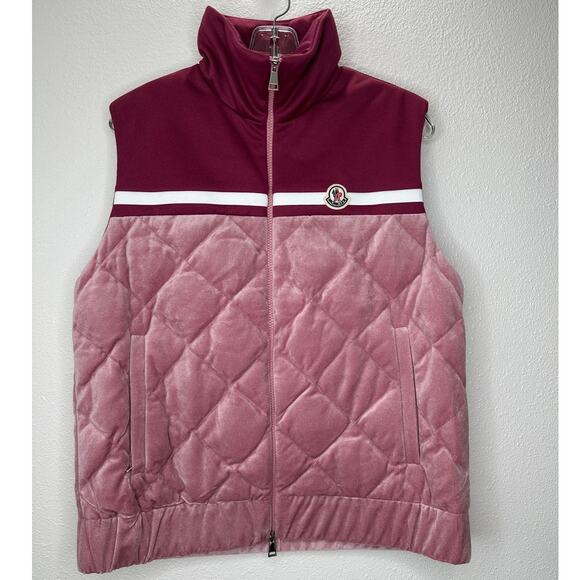 NWT Moncler Purple & Pink Mixed Media Sleeveless Velvet Short Vest L - Picture 1 of 15